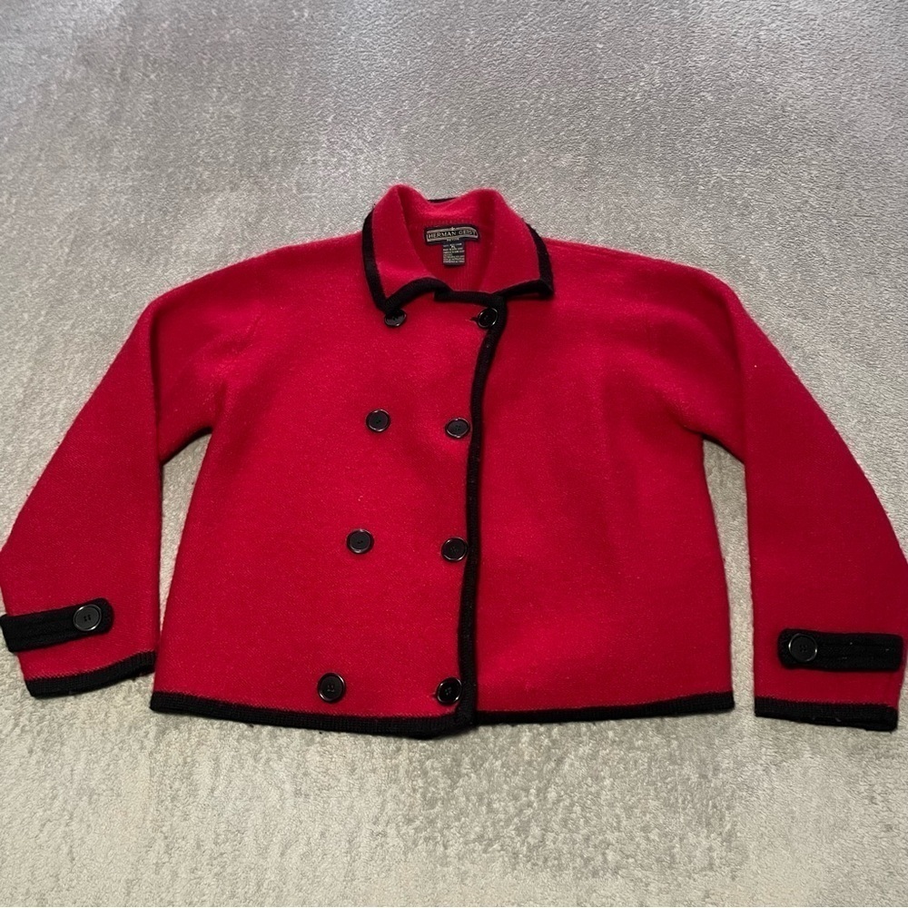 HERMAN Geist vintage 100% wool jacket size large petite red and black